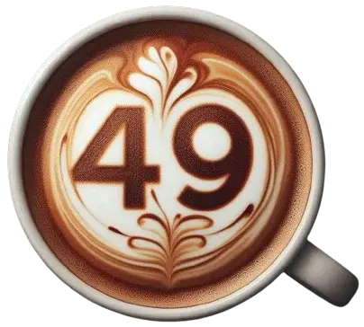 Image of a coffee cup featuring the number 49