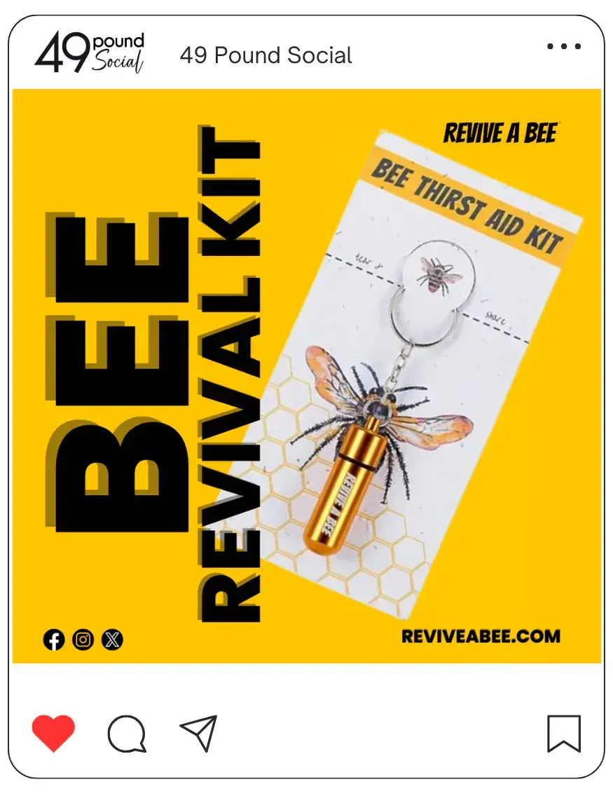 An image of a bee revival kit, promoting bee revival through a social media post.