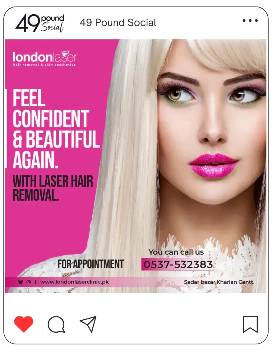 A Facebook ad promoting hair removal services at a London laser clinic.