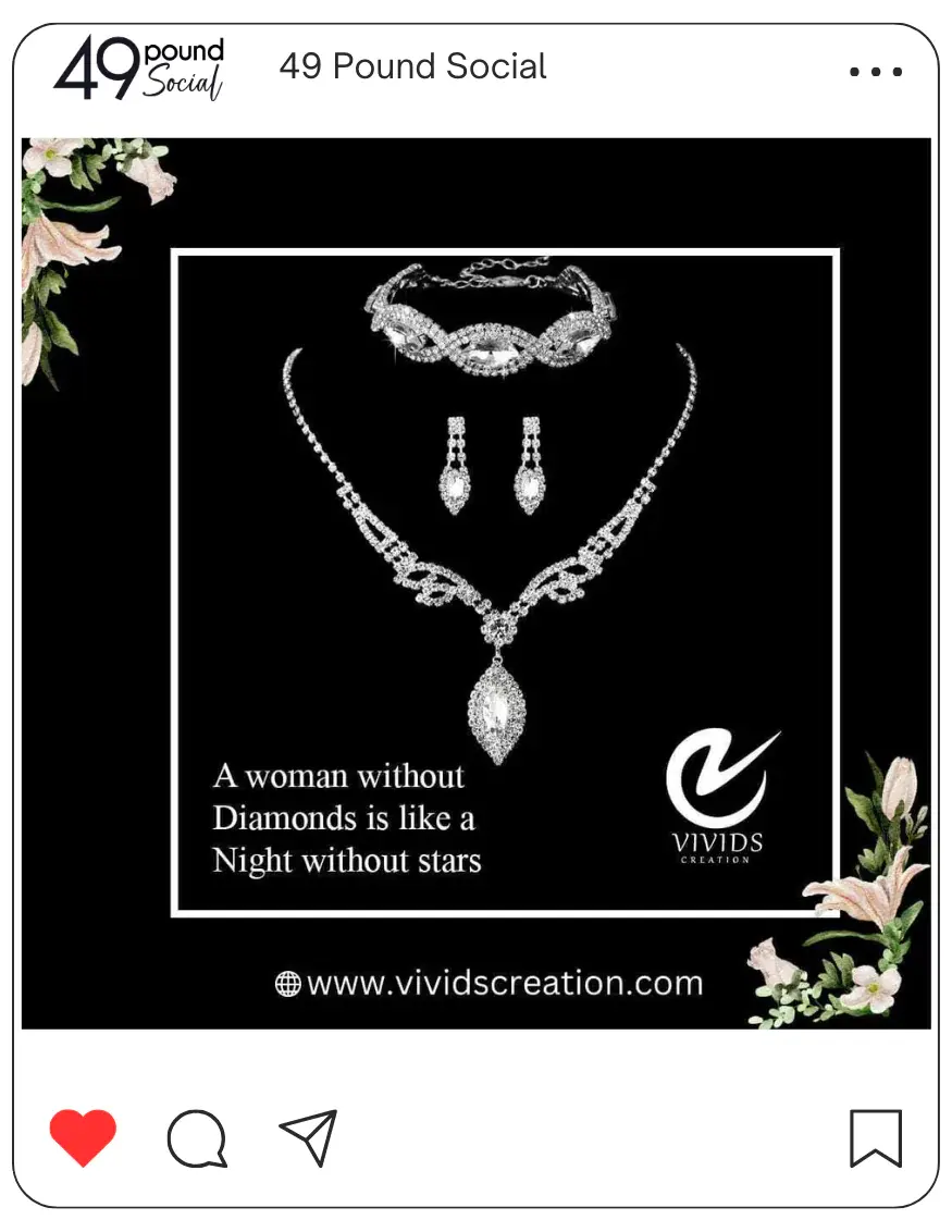 An Instagram ad showcasing exquisite jewelry designed for women, displayed in a captivating social media post.