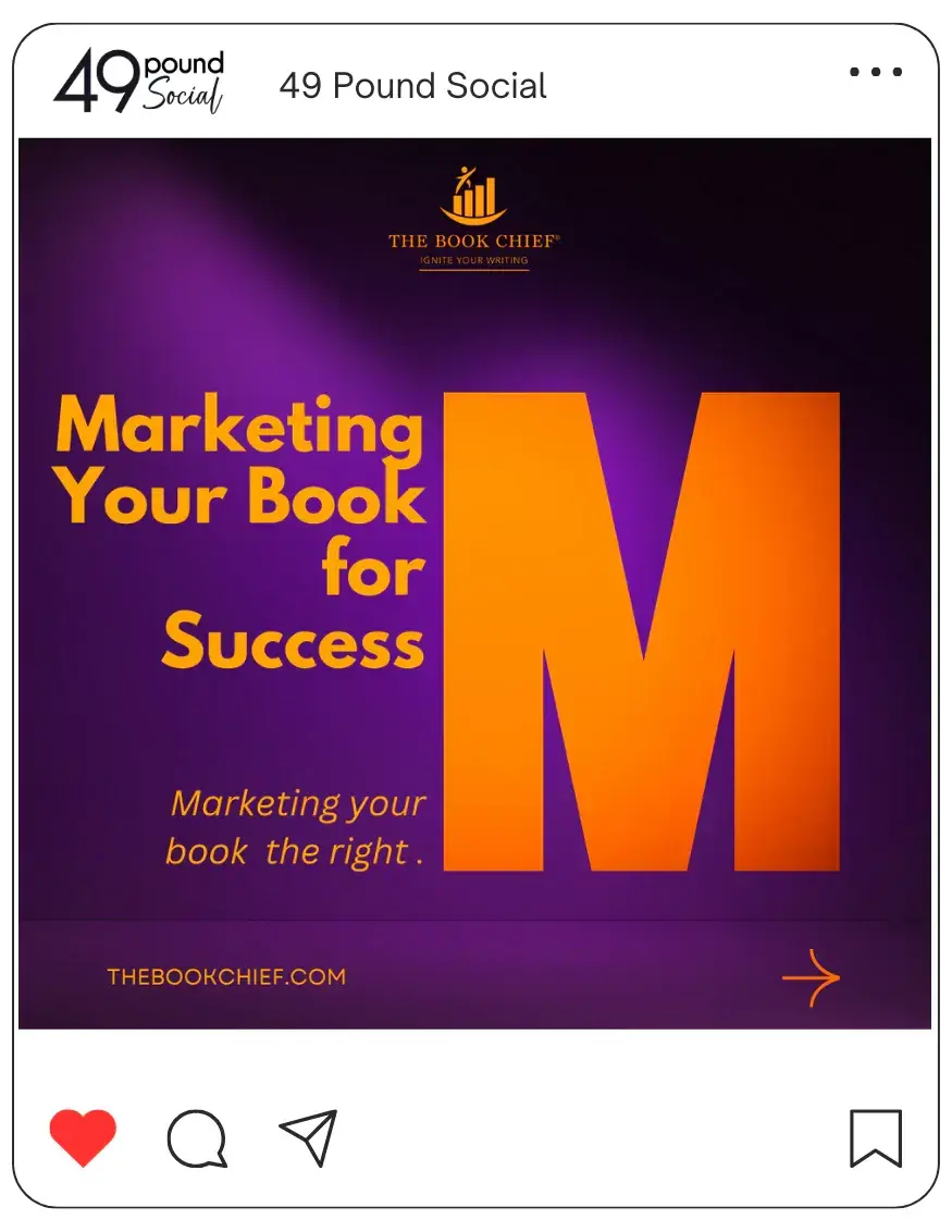 Marketing your book for success" - Social media post featuring the book chief.