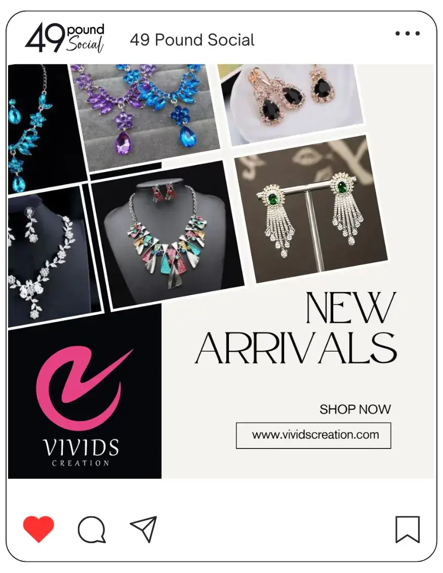 A vibrant social media post showcasing an array of jewelry and accessories on Facebook.