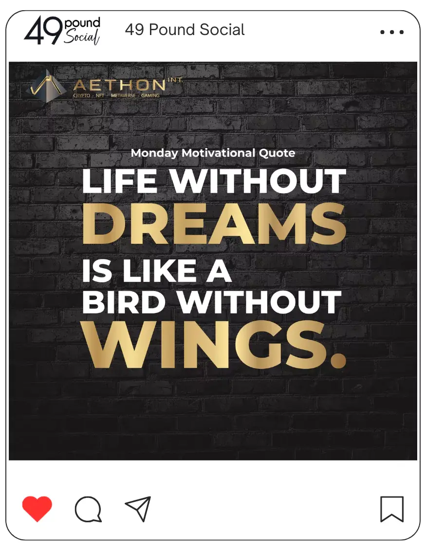 nspiring words "Life without dreams is like a bird without wings" shared on social media.
