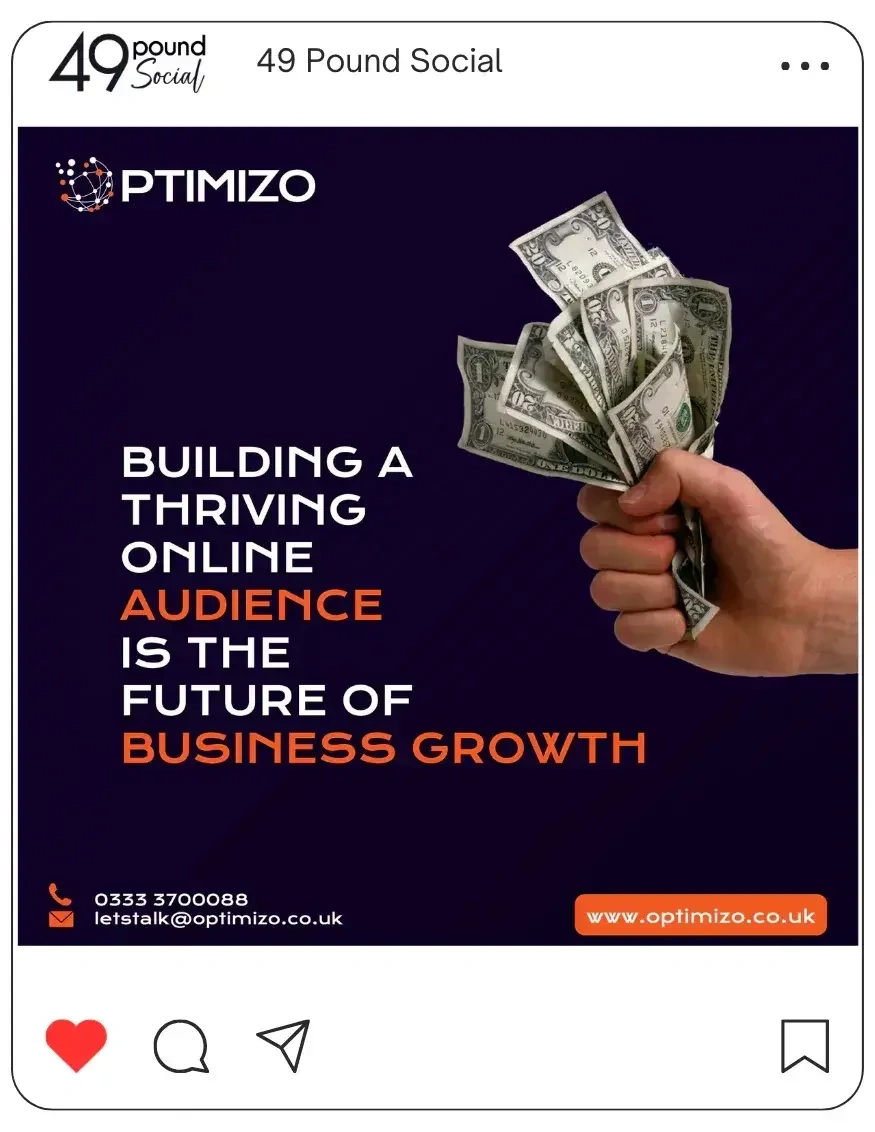 Social media post: Building a thriving online audience drives business growth."